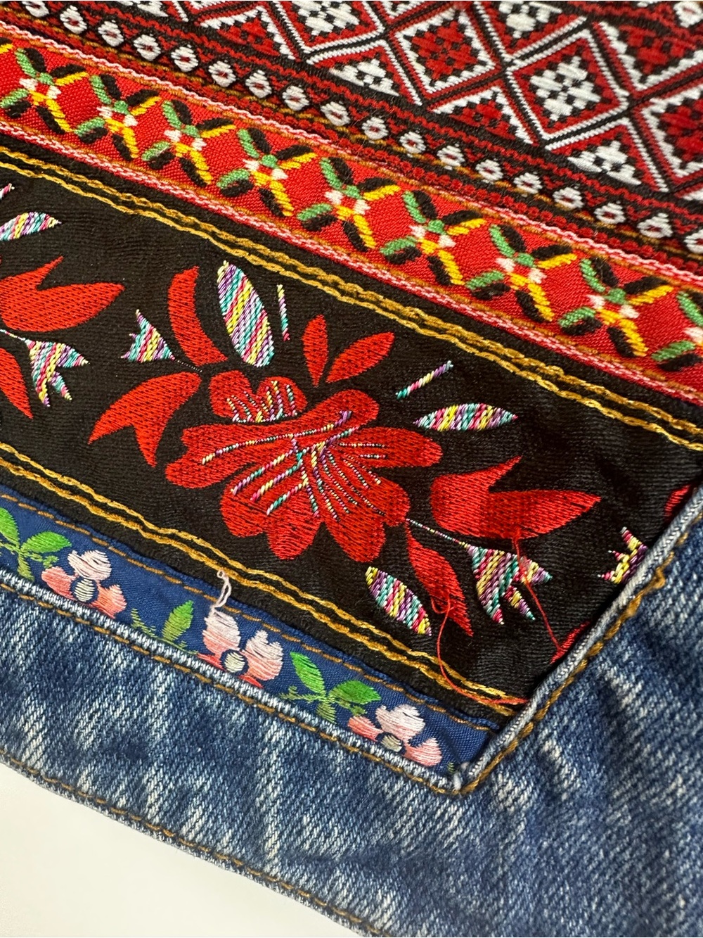 Pierre Cardin Denim Vest with Multi-Color Embroidered Panels - Picture 4 of 10